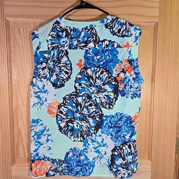 J. Crew Sleeveless Button Up Blouse Blue Green Floral Bold Artsy Beach Womens 8P - Picture 2 of 5